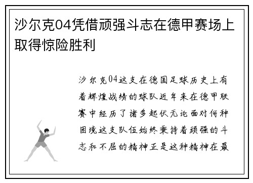 沙尔克04凭借顽强斗志在德甲赛场上取得惊险胜利